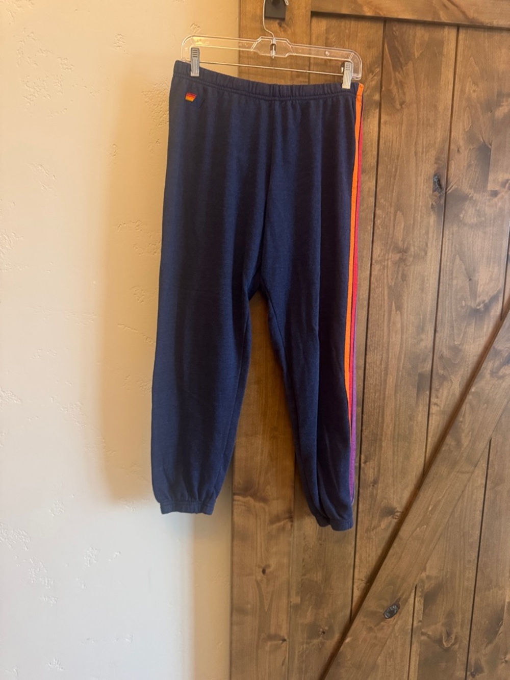 Aviator Nation Navy Track Joggers with Orange Side Stripe